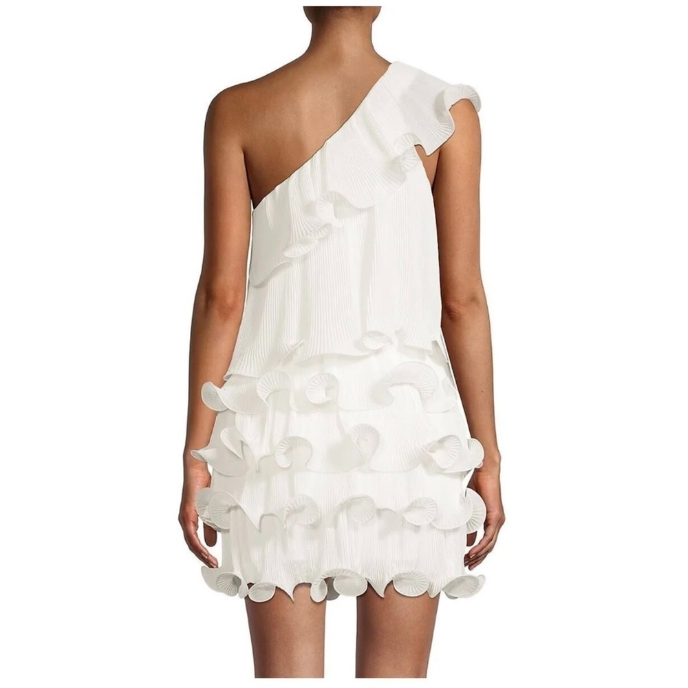 Milly | Blakely One Shoulder Tiered Ruffled Mini Dress White | 4 - Picture 3 of 16